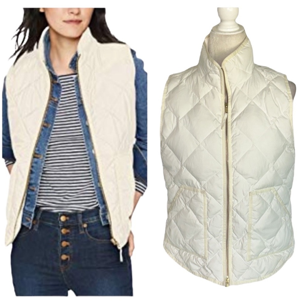 J. Crew Ivory Off White Quilted Down Puffer Vest Jacket - M